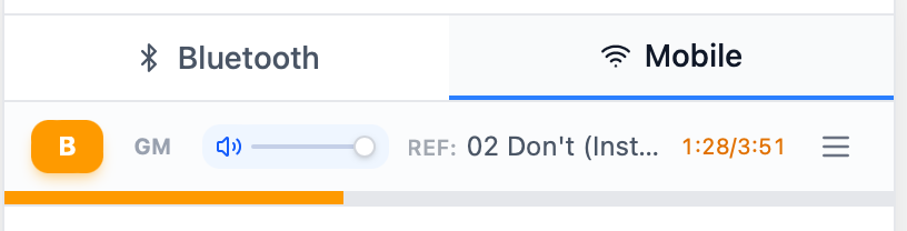 AirCheck B mode — reference track playing with volume and progress