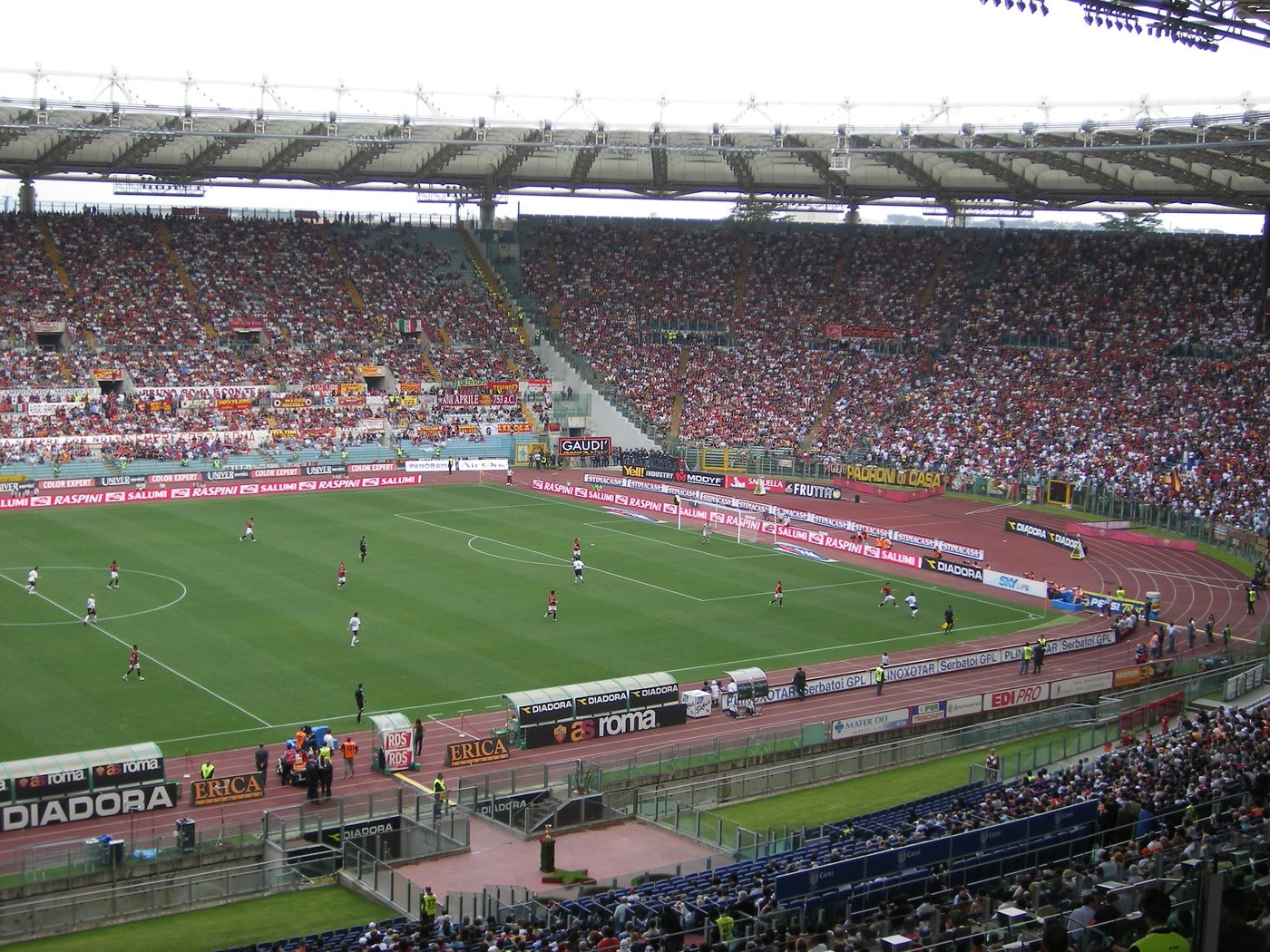 A.S. Roma fans in the Curva Sud at Stadio Olimpico, Rome