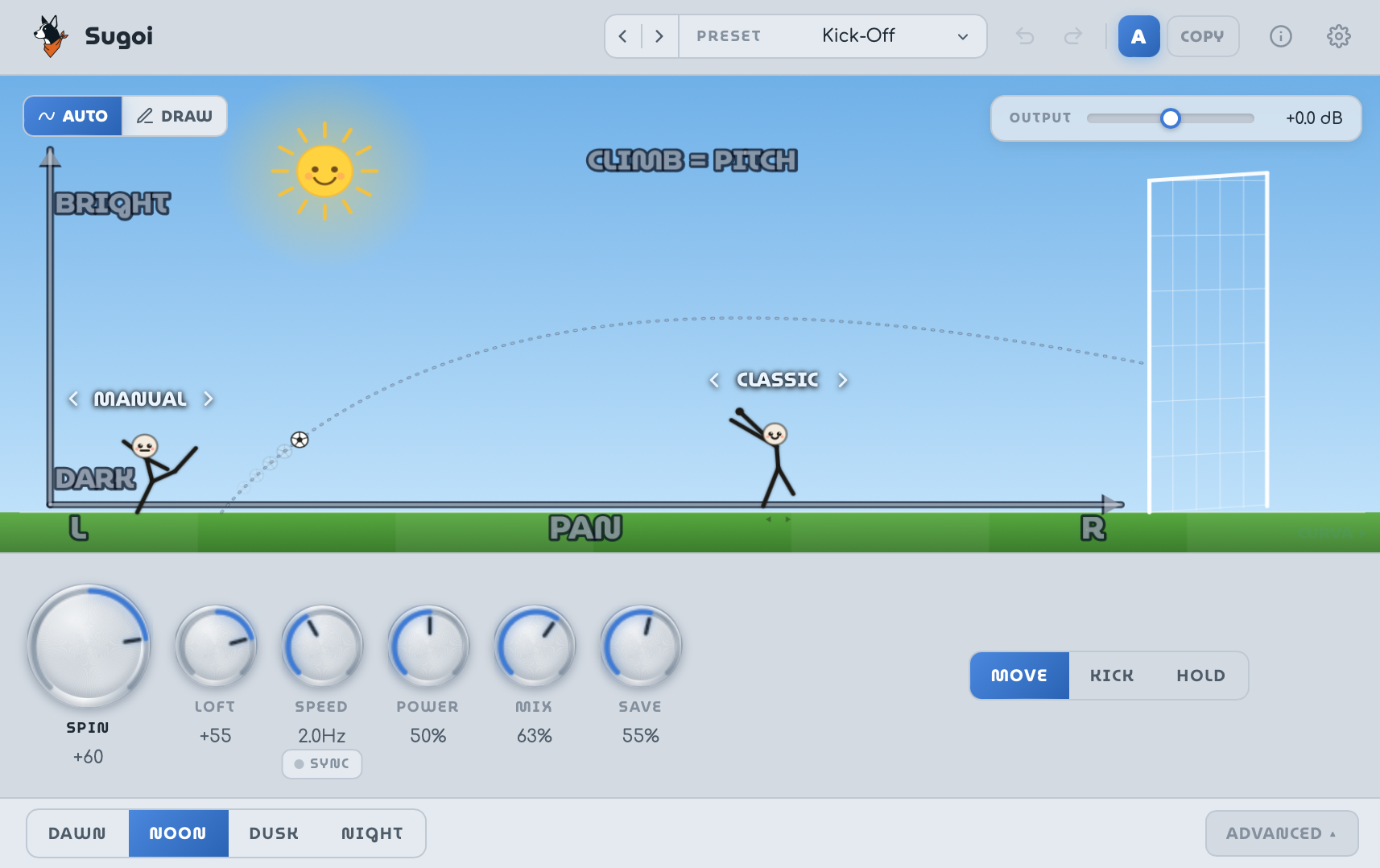 CURVA plugin interface — the football pitch in play